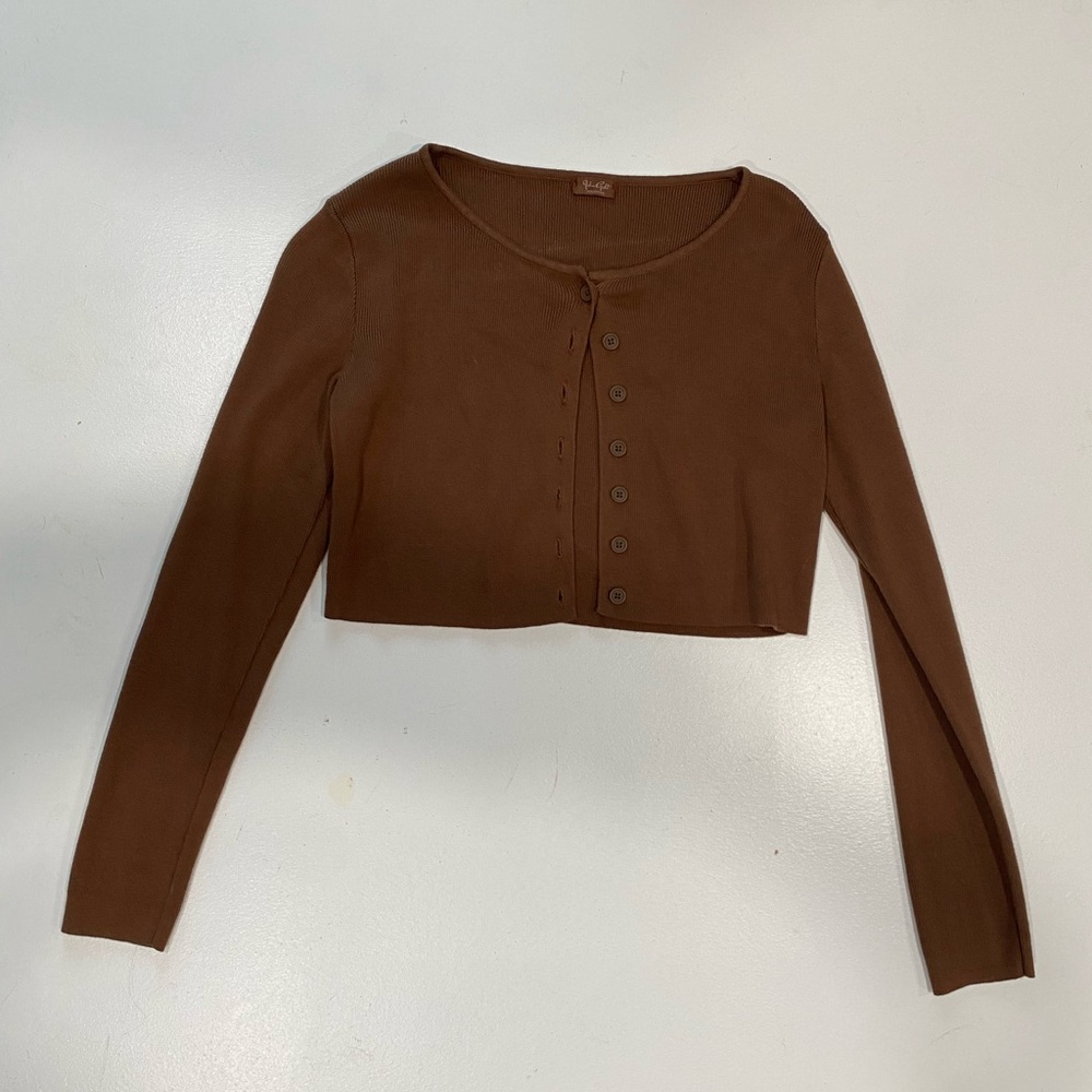 brown button-up cardigan!